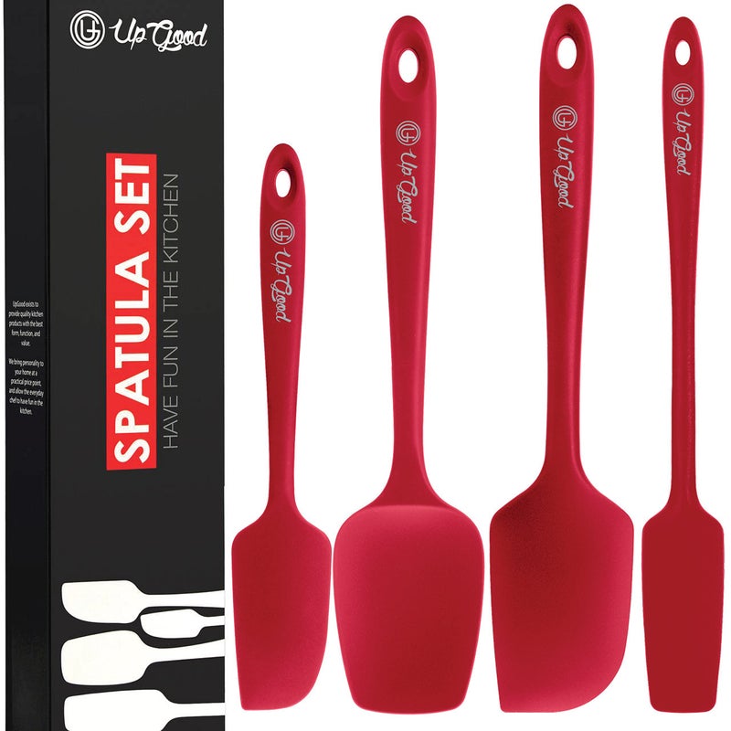 UpGood Silicone Spatula Set 600Â°F - High Heat Resistant Nonstick, Small and Large Kitchen Spatulas - Flexible BPA Free Professional Grade Cookware - Utensils for Cooking, Baking, Mixing(4 Pcs, Red) - Image 1